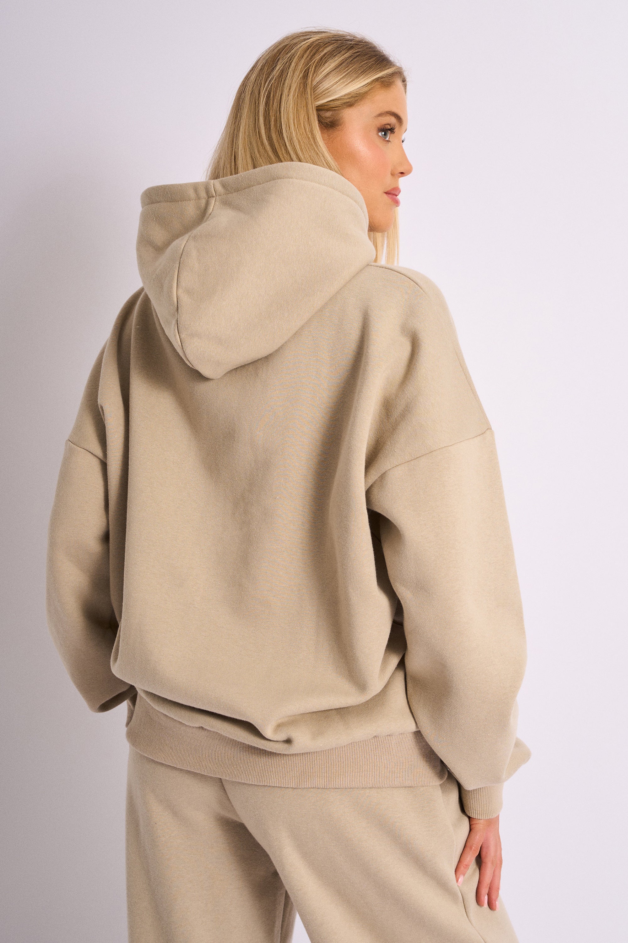 Kaiia Studio Embossed Logo Oversized Hoodie Stone