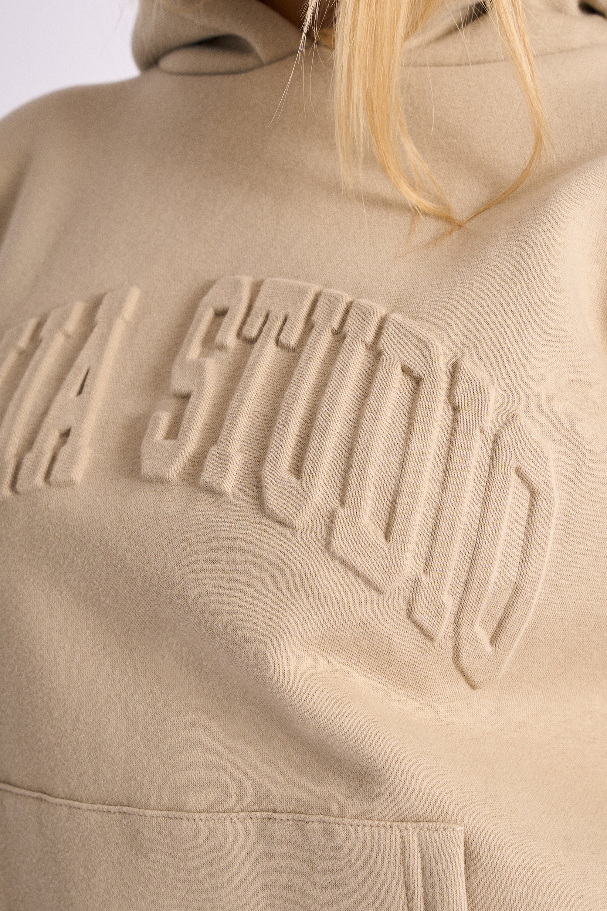 Kaiia Studio Embossed Logo Oversized Hoodie Stone