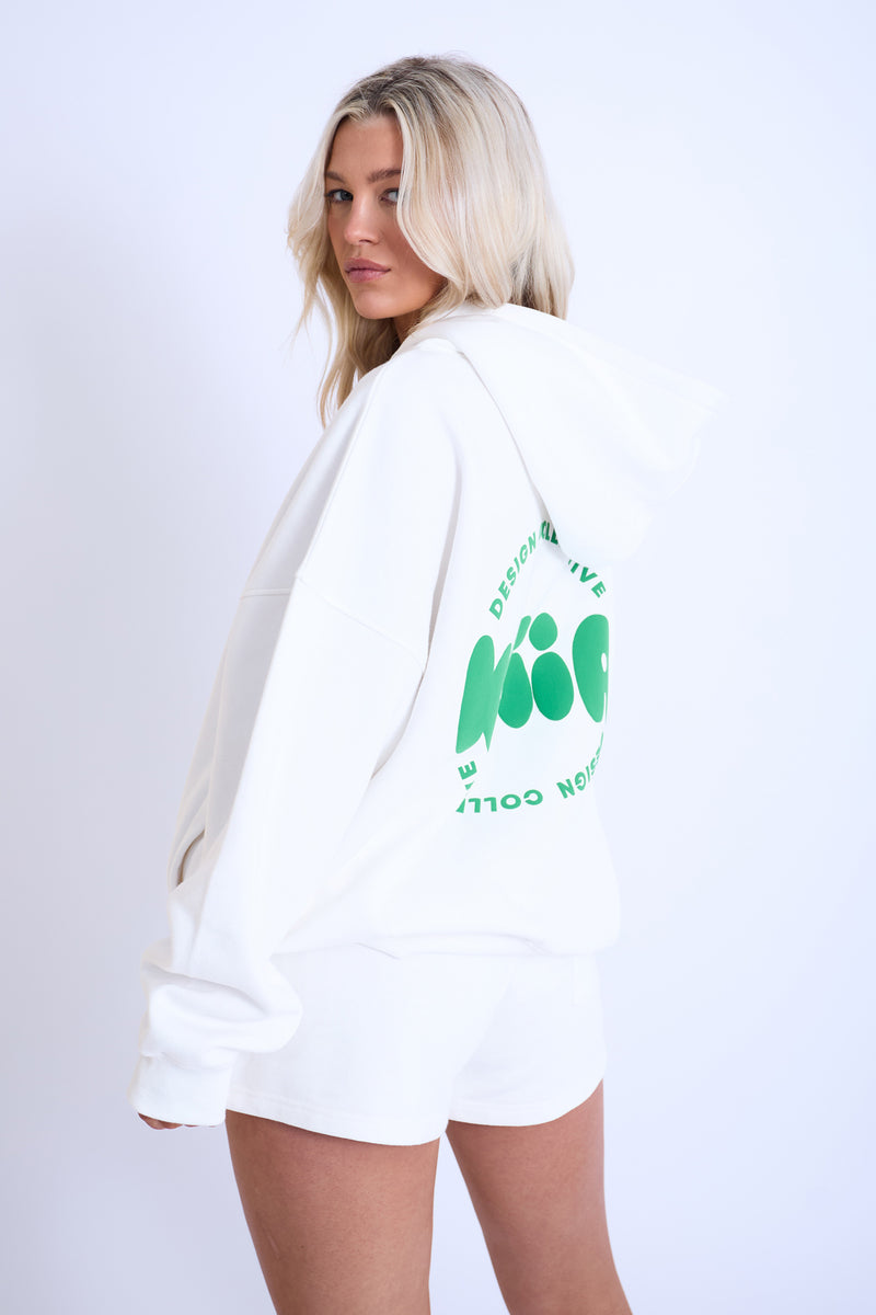 Kaiia Design Bubble Logo Oversized Hoodie Off White & Green