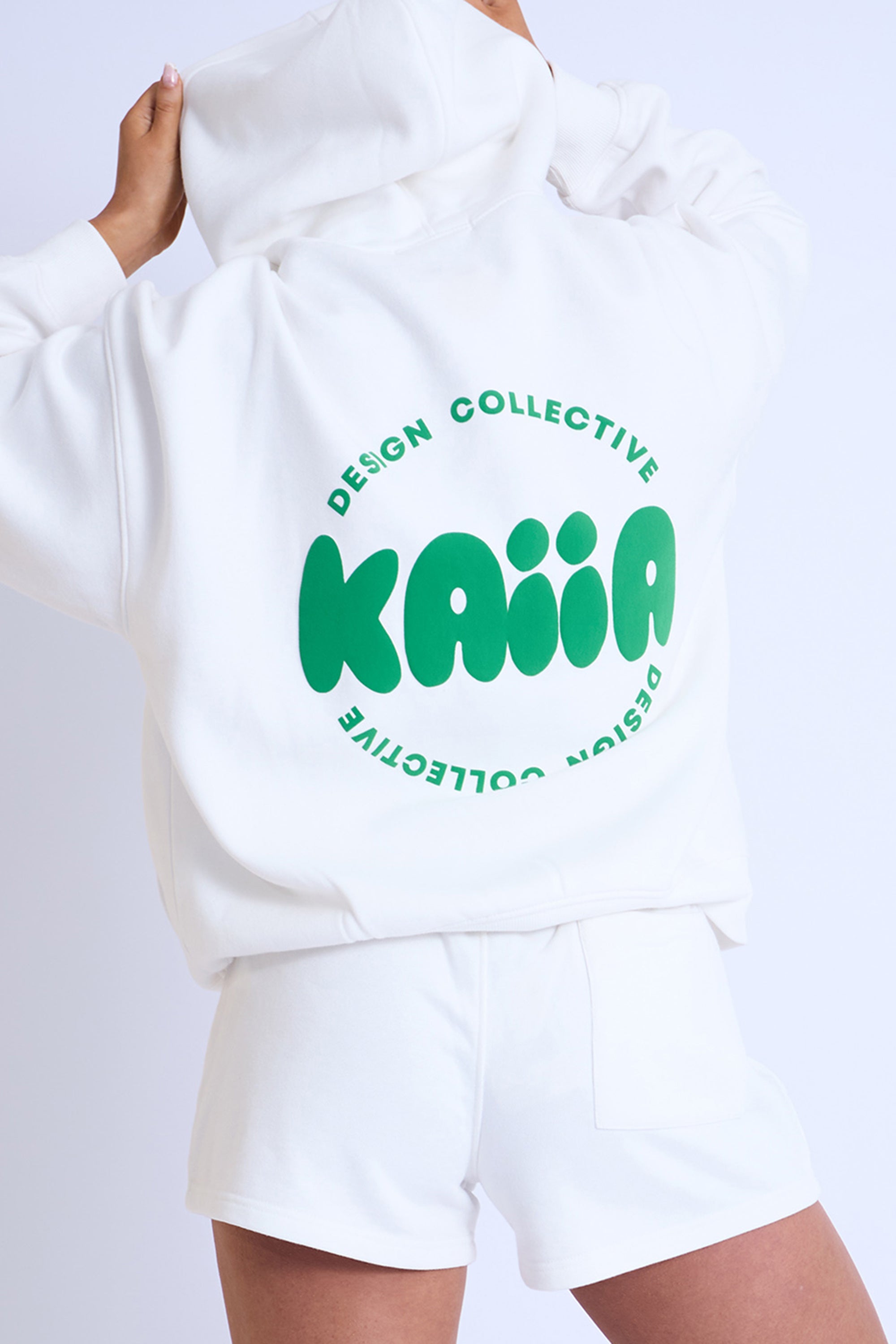 Kaiia Design Bubble Logo Oversized Hoodie Off White & Green