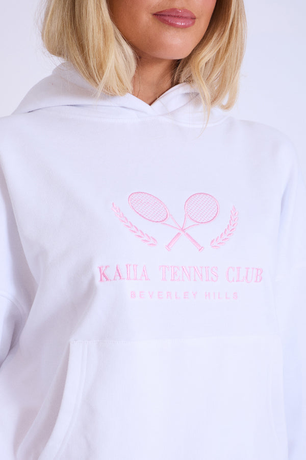 Kaiia Tennis Club Oversized Hoodie White & Baby Pink