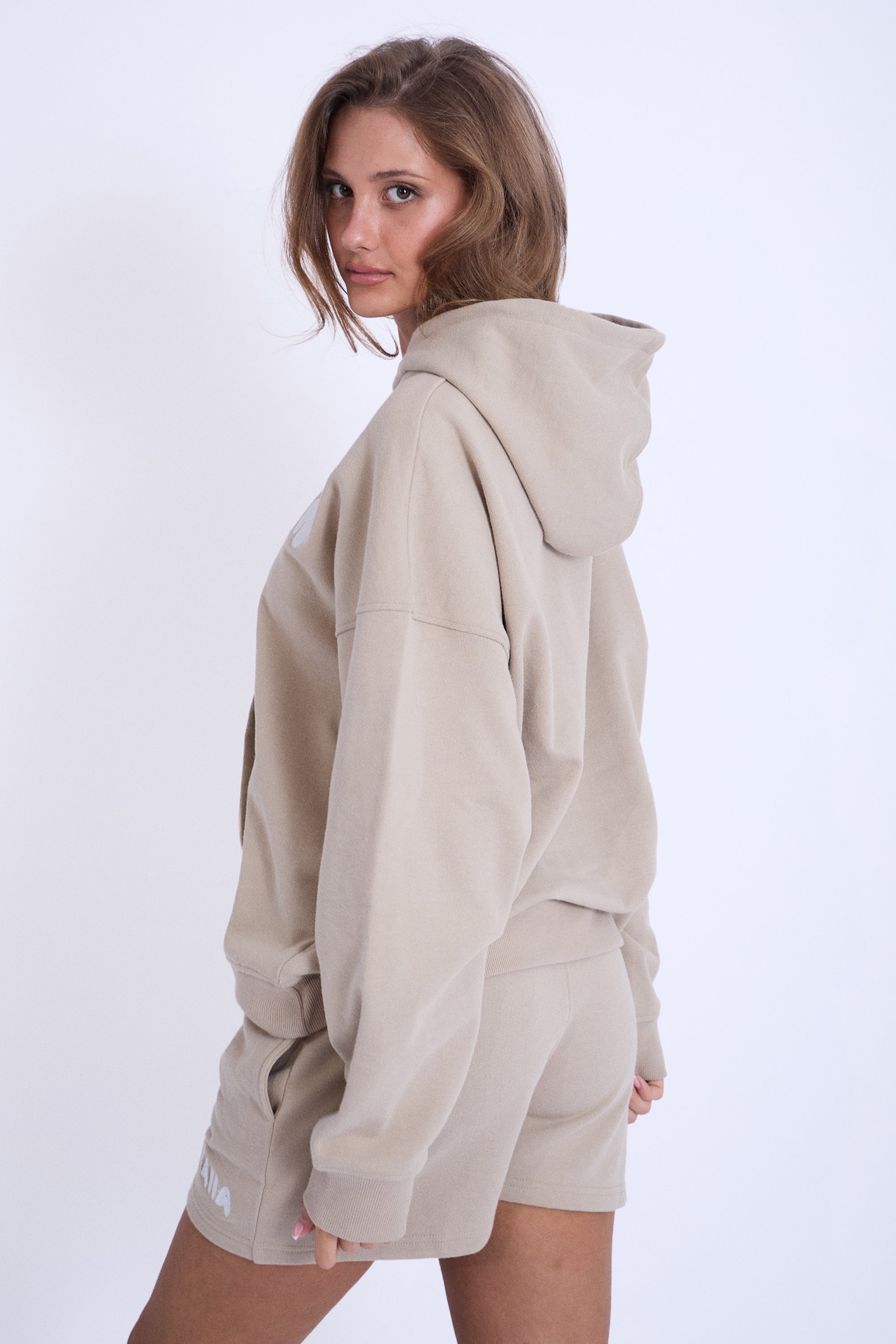 Kaiia Design Embroidered Bubble Logo Oversized Hoodie Light Stone