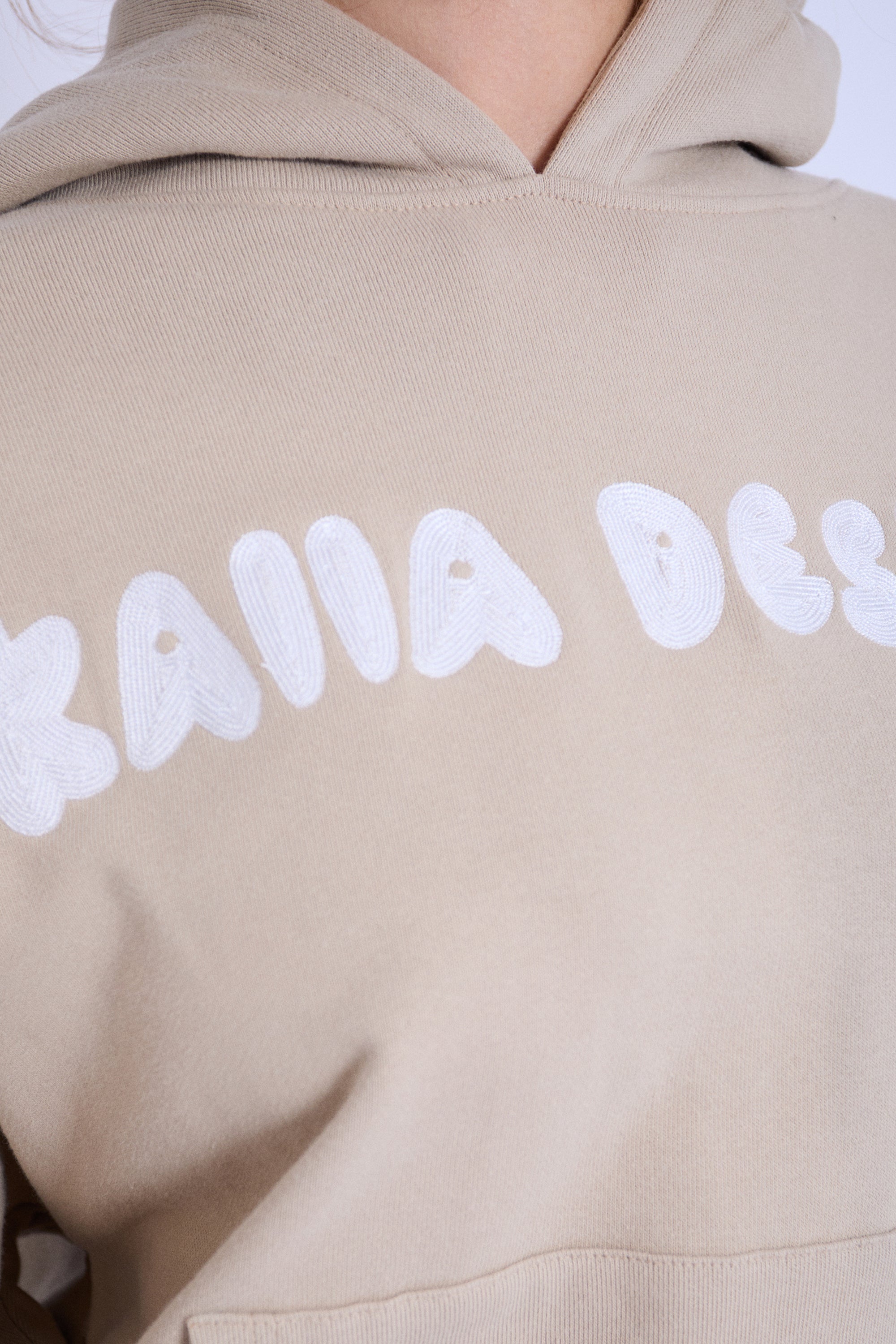 Kaiia Design Embroidered Bubble Logo Oversized Hoodie Light Stone