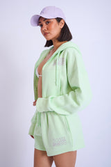 Kaiia Studio Bubble Logo Cropped Zip Up Hoodie Lime & Lilac