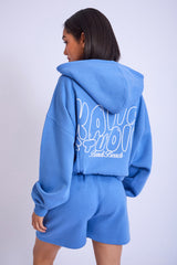 Kaiia Studio Cropped Oversized Zip Up Hoodie Blue