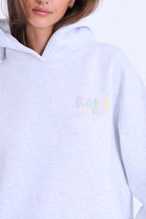 Kaiia Design Bubble Logo Oversized Hoodie in Light Grey Marl & Rainbow