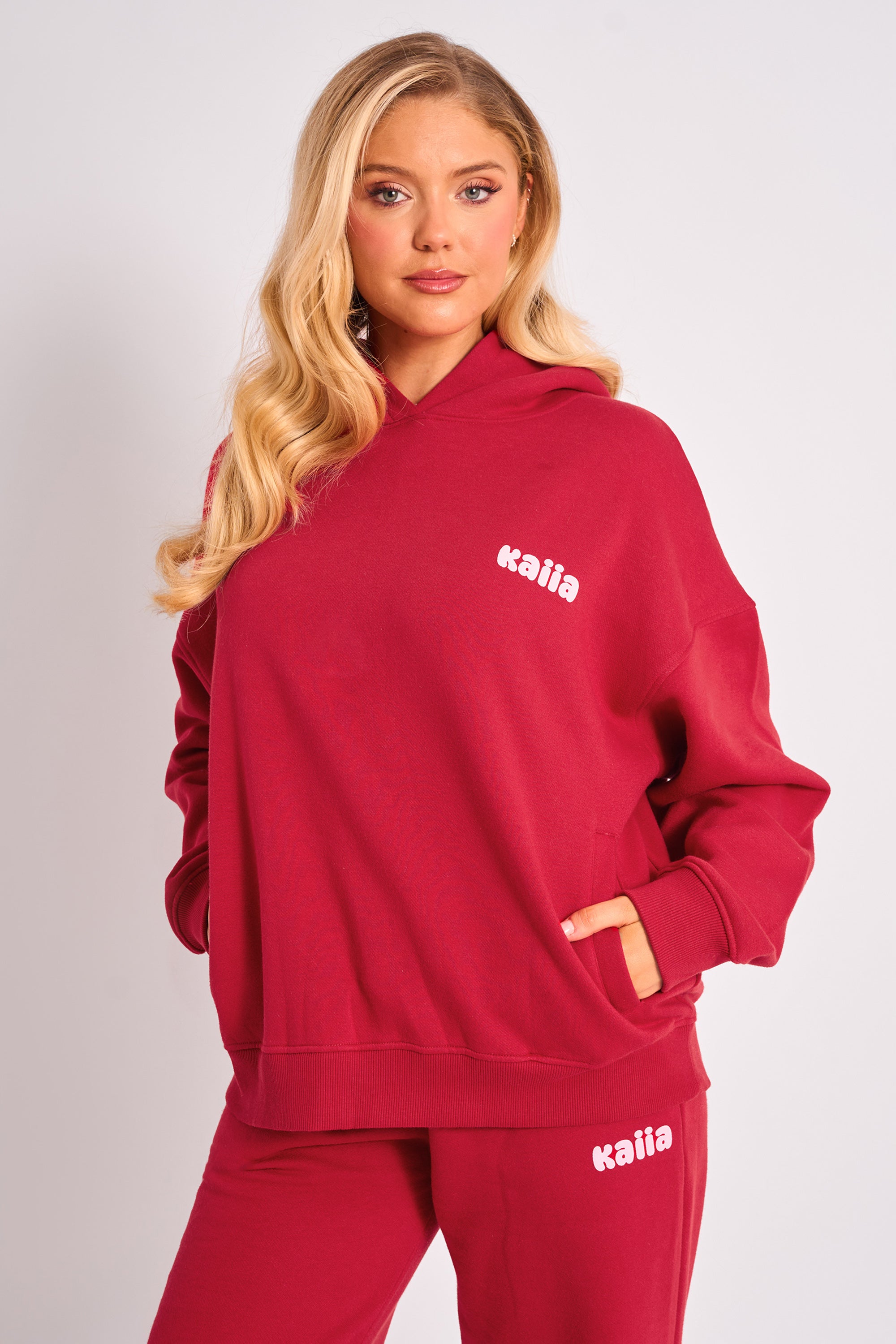 Kaiia Studio Cherry Graphic Oversized Hoodie Red & Pink