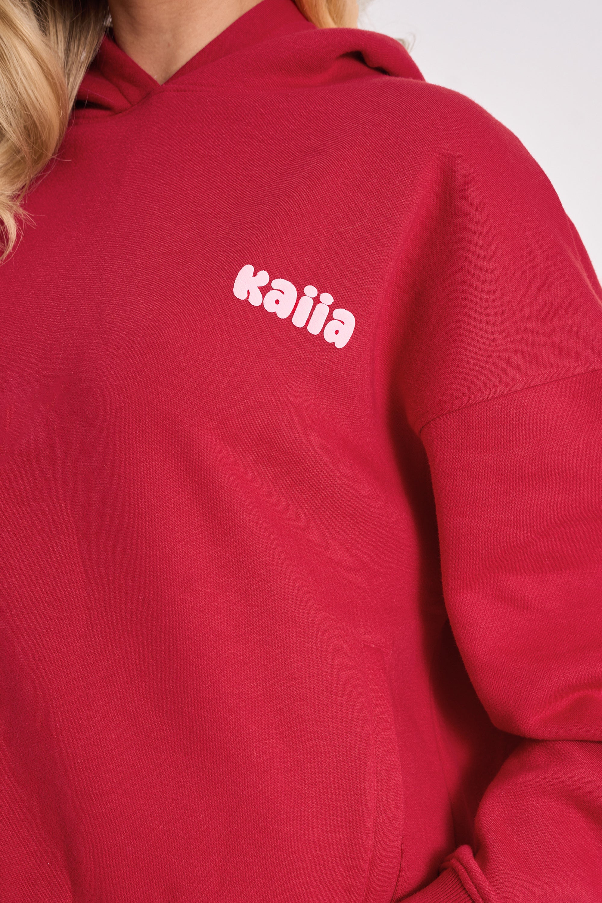 Kaiia Studio Cherry Graphic Oversized Hoodie Red & Pink