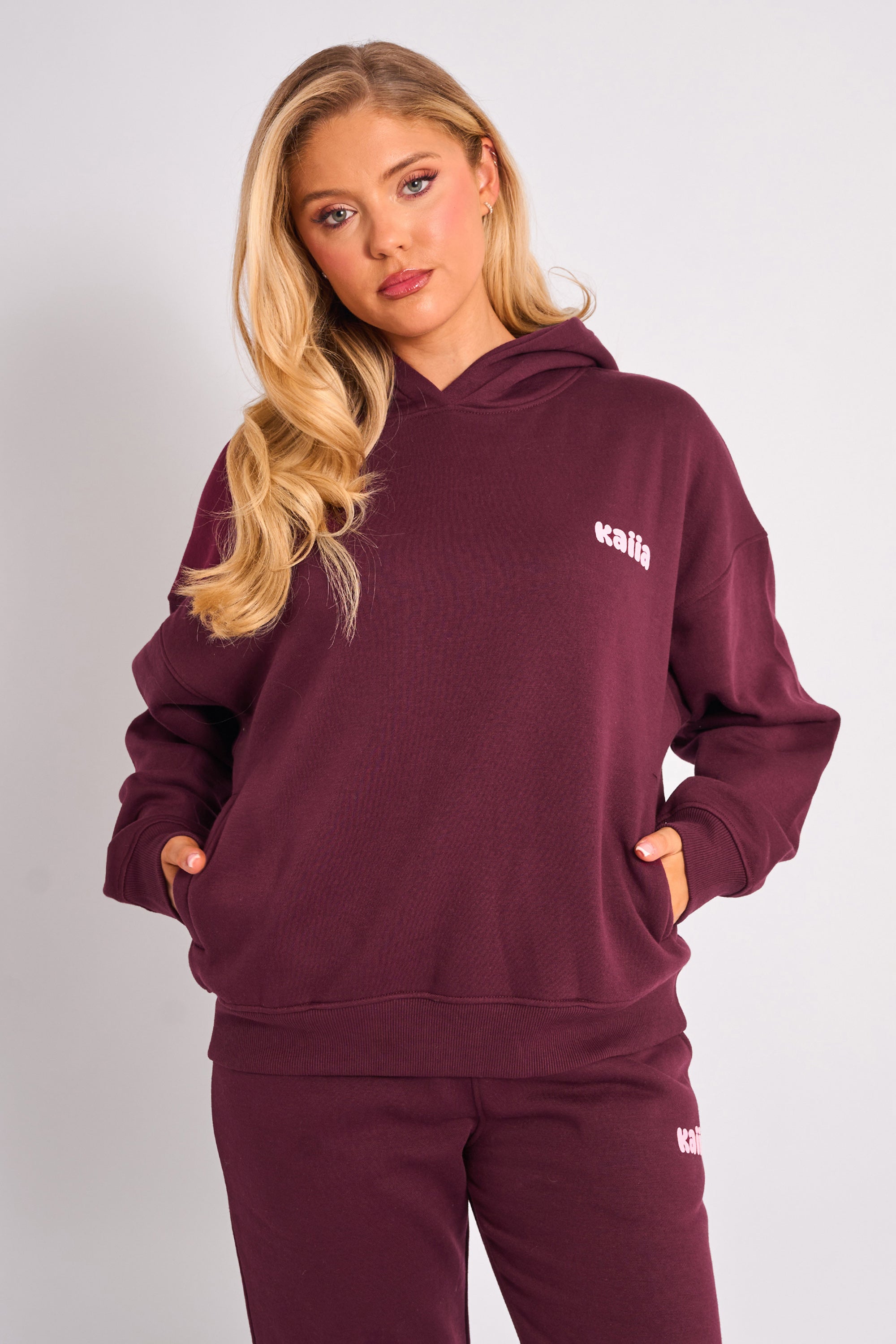 Kaiia Cherry Graphic Oversized Hoodie Plum & Pink