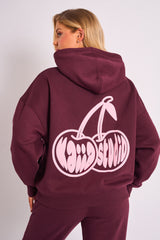 Kaiia Cherry Graphic Oversized Hoodie Plum & Pink