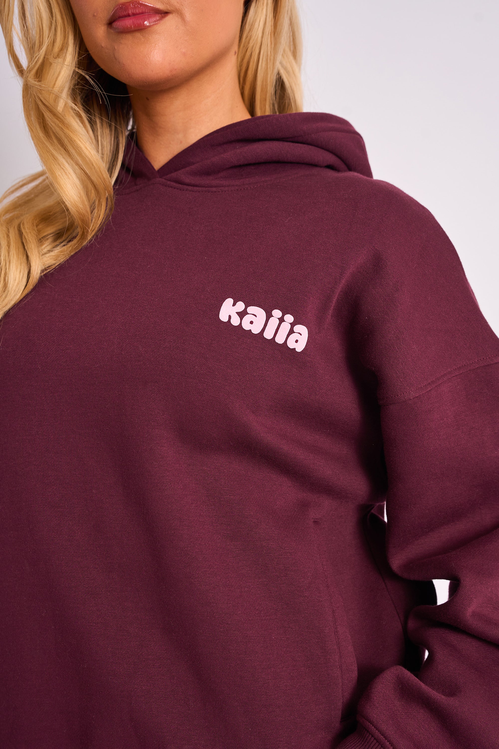 Kaiia Cherry Graphic Oversized Hoodie Plum & Pink