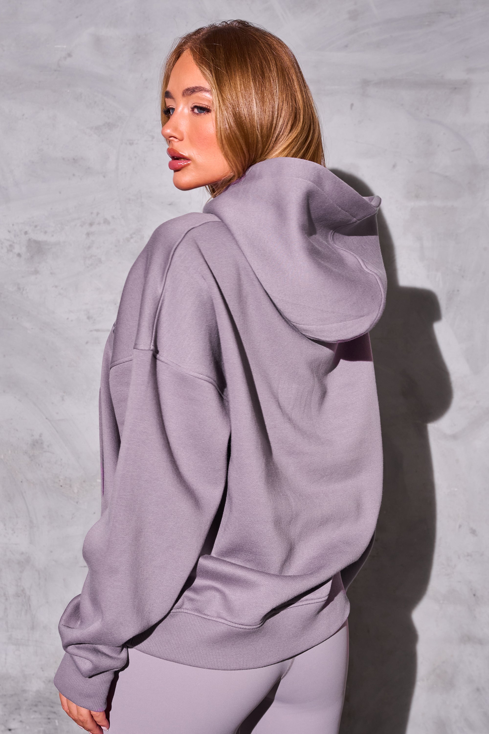 Kaiia Slogan Logo Oversized Hoodie Mauve