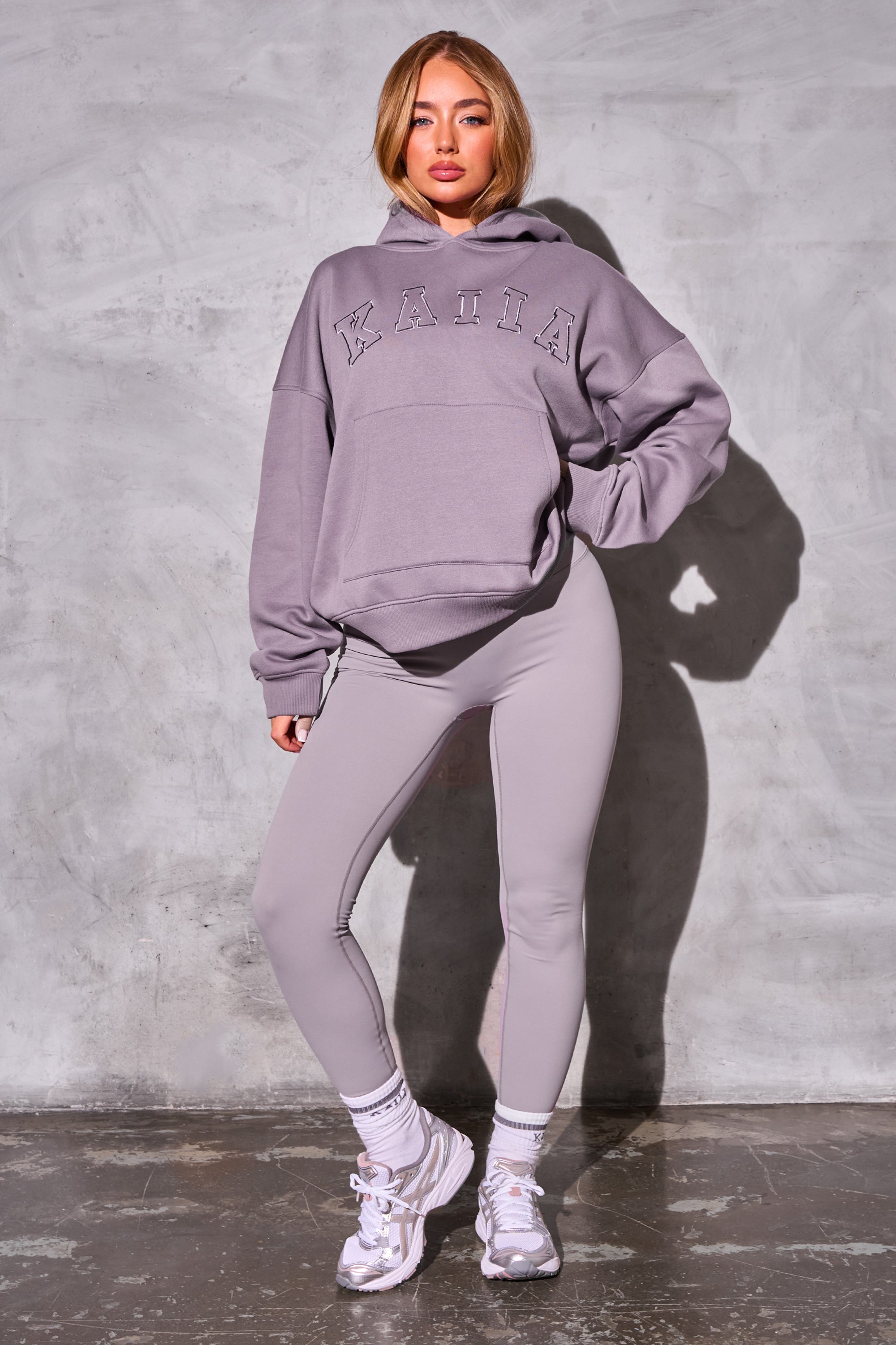 Kaiia Slogan Logo Oversized Hoodie Mauve