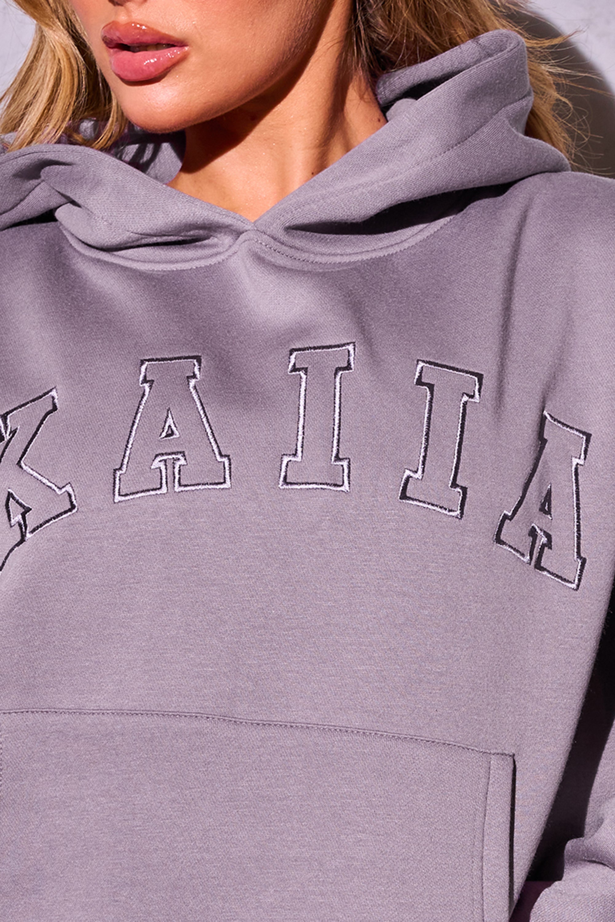 Kaiia Slogan Logo Oversized Hoodie Mauve