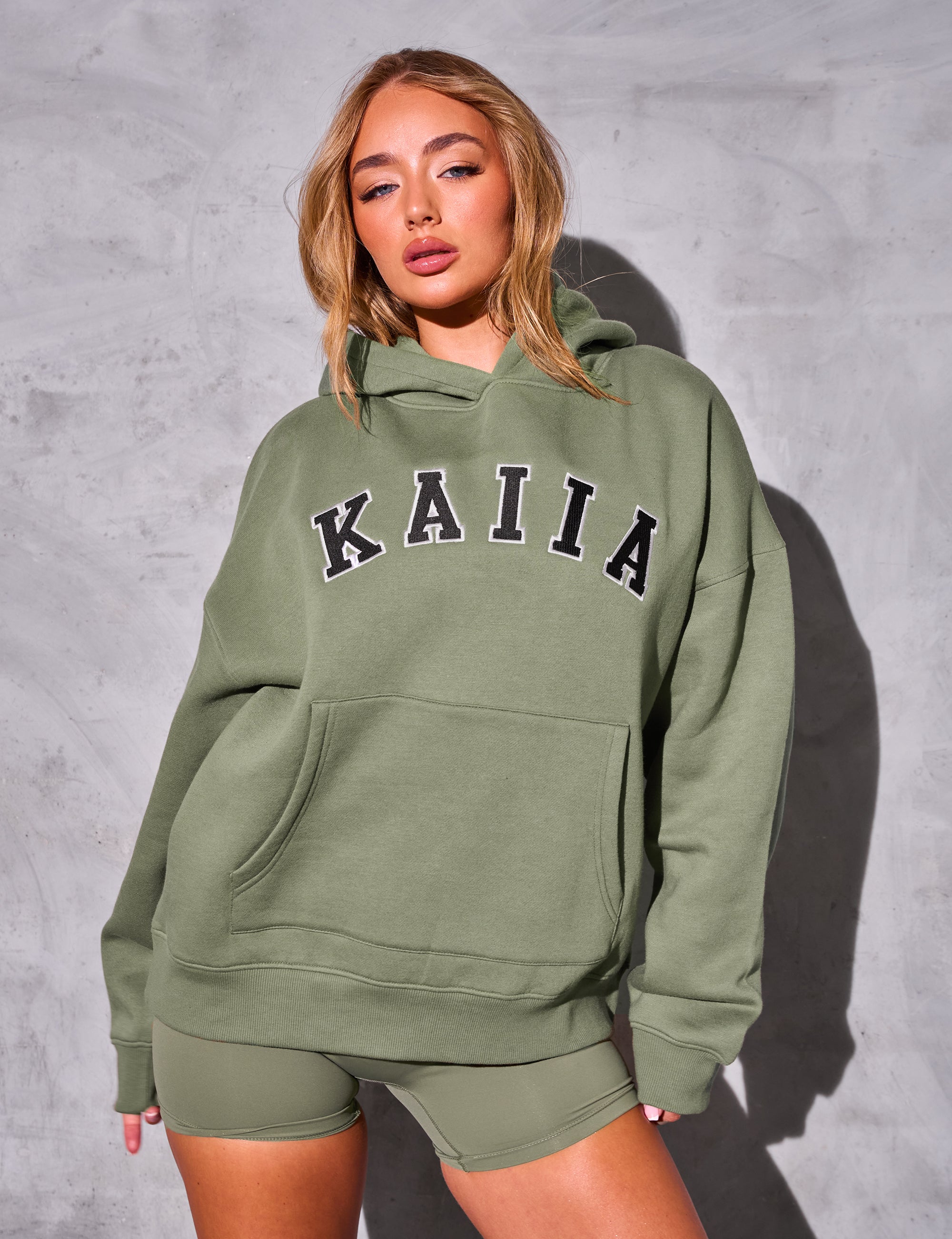 Kaiia Studio Logo Oversized Hoodie Khaki