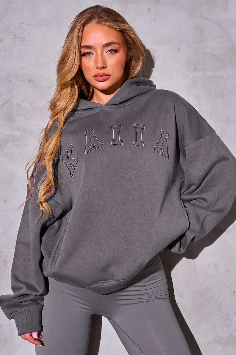 Kaiia Logo Rib Panel Hoodie Slate Grey