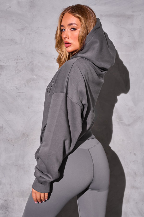 Kaiia Logo Rib Panel Hoodie Slate Grey