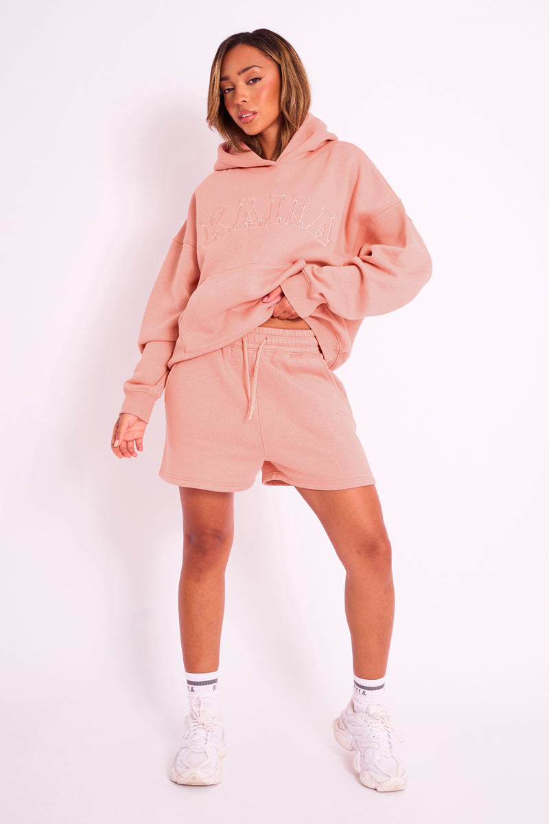 Kaiia Slogan Oversized Hoodie Coral