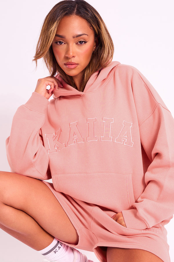 Kaiia Slogan Oversized Hoodie Coral