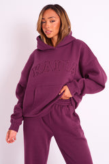 Kaiia Slogan Oversized Hoodie Burgundy