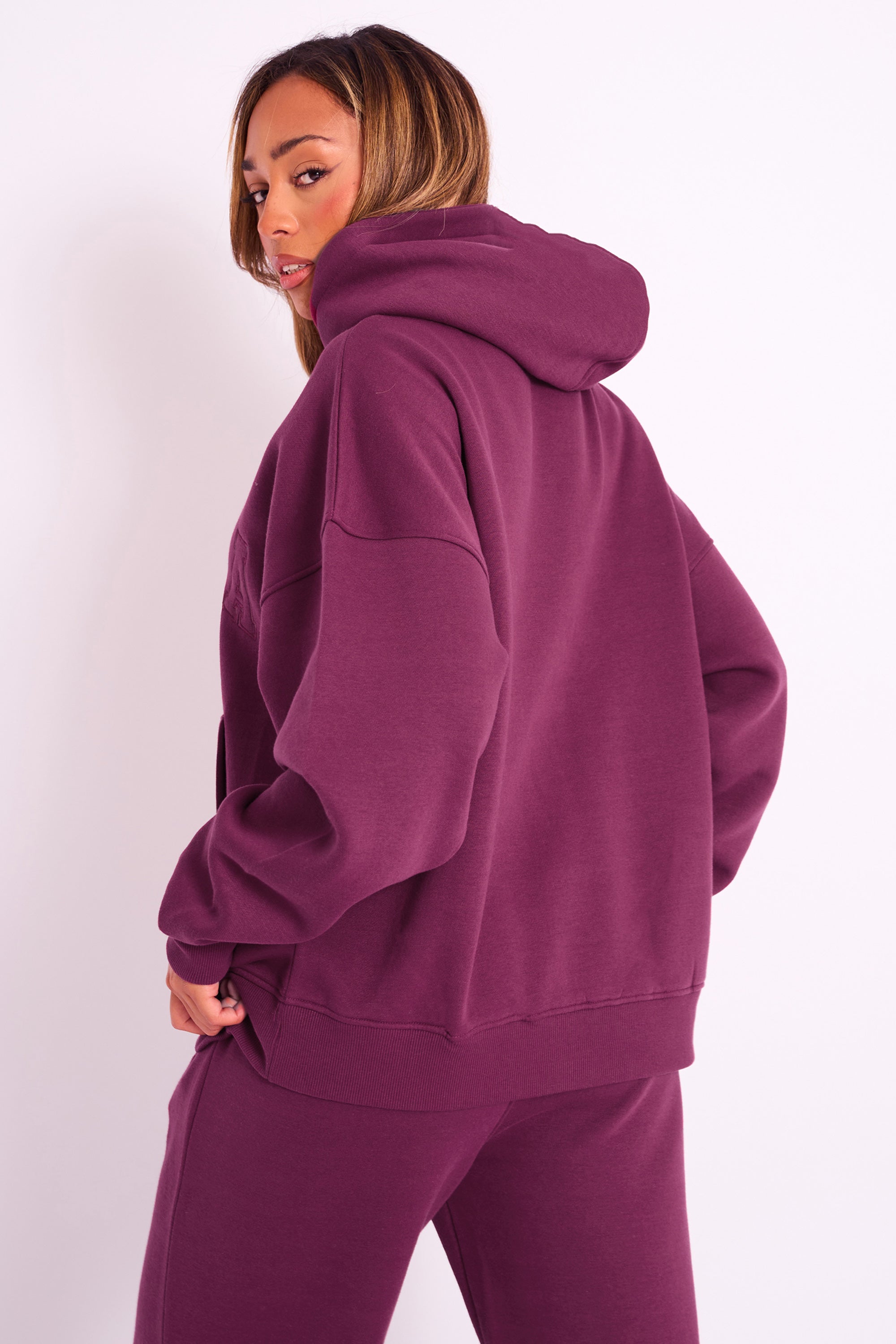 Kaiia Slogan Oversized Hoodie Burgundy