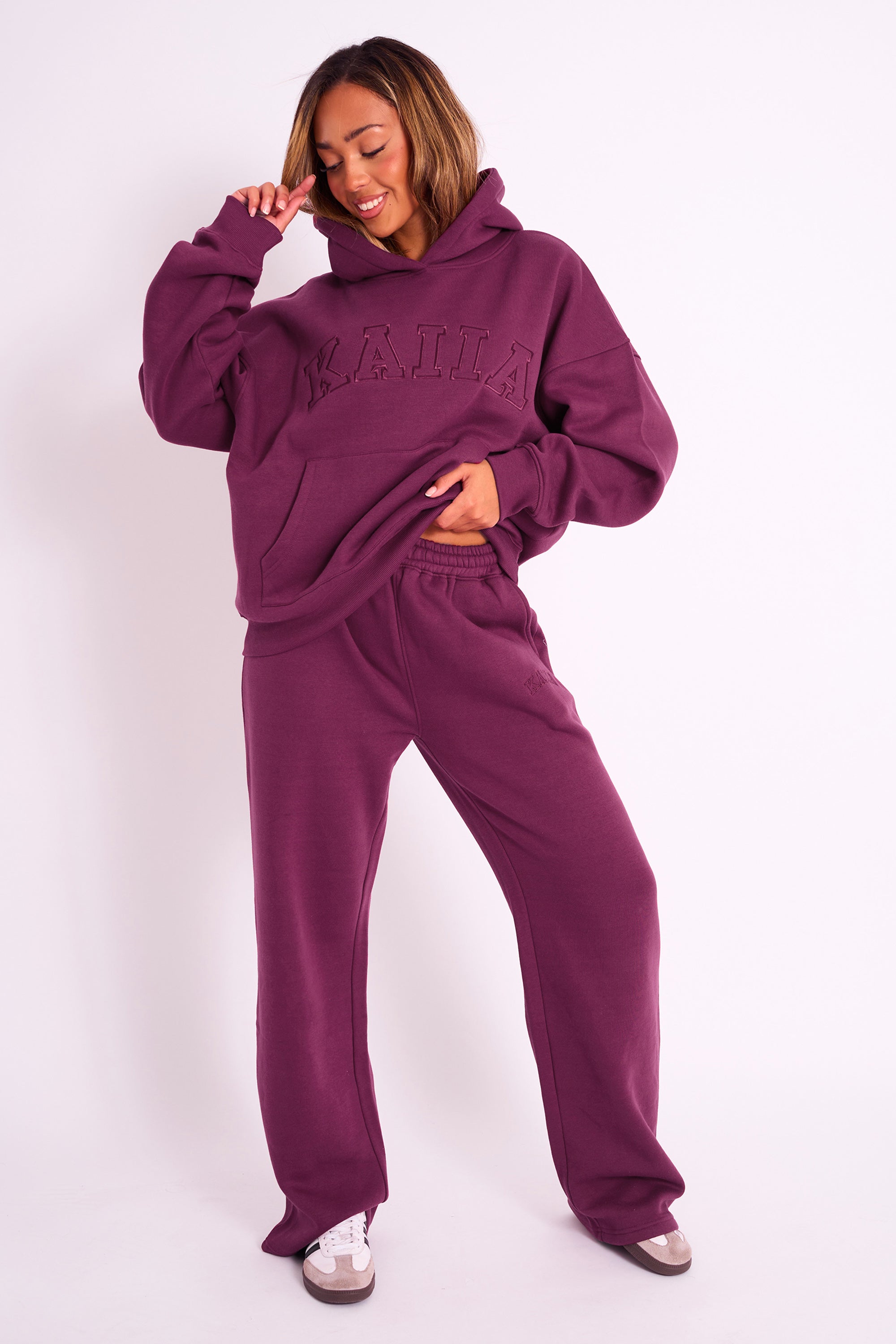 Kaiia Slogan Oversized Hoodie Burgundy