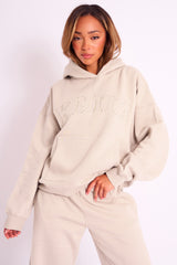 Kaiia Slogan Oversized Hoodie Sand