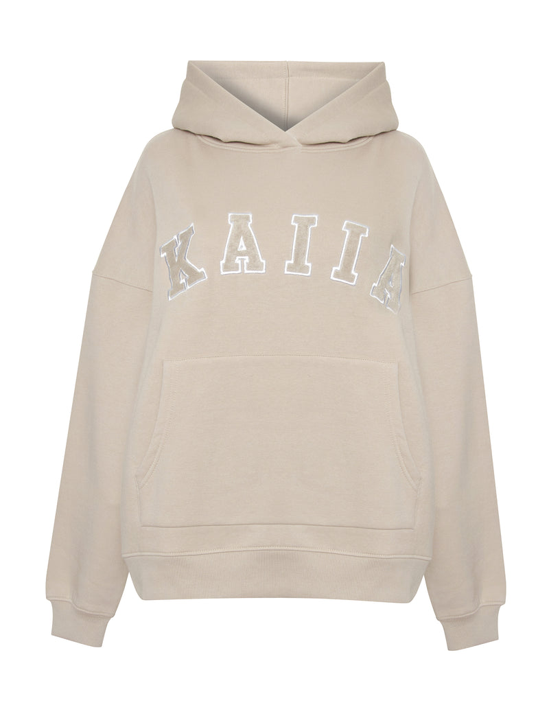 Kaiia Slogan Oversized Hoodie Sand