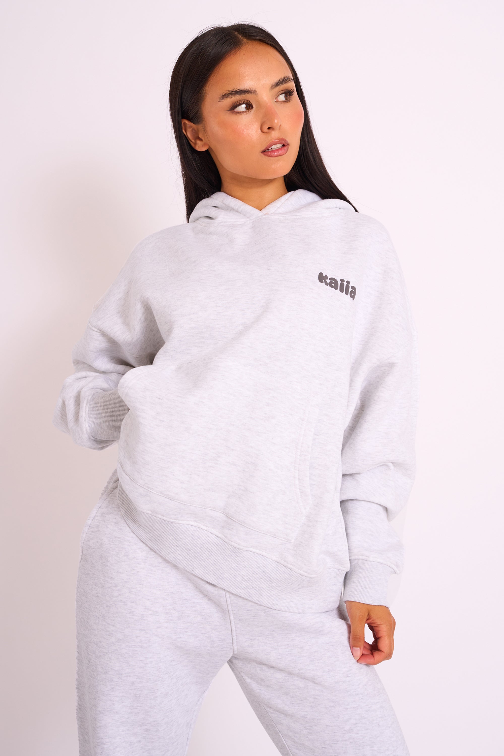 Kaiia Studio Bubble Logo Oversized Hoodie Grey Marl