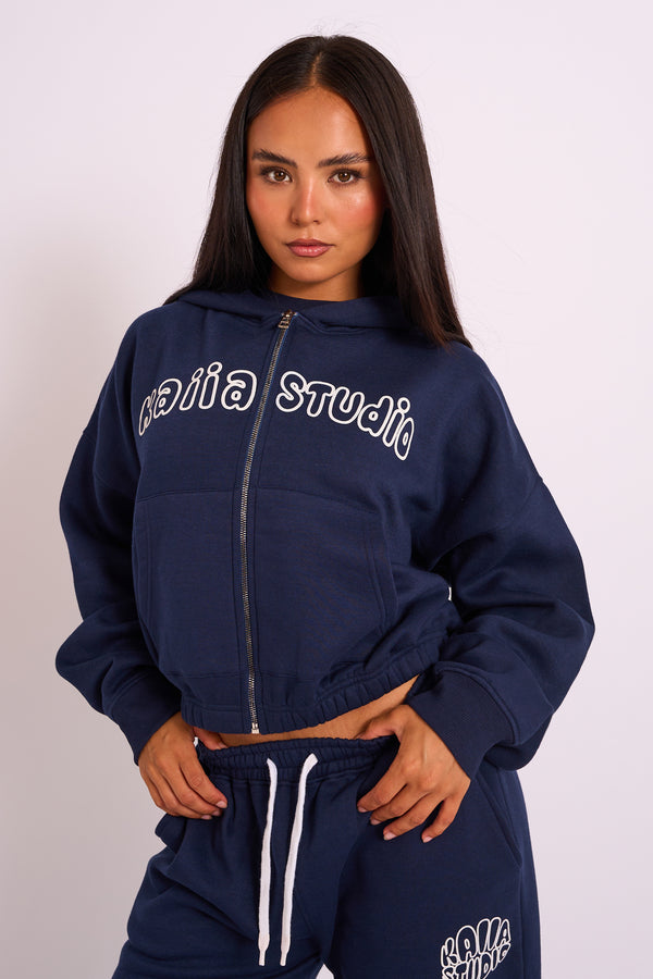 Kaiia Studio Bubble Logo Zip Through Hoodie Navy