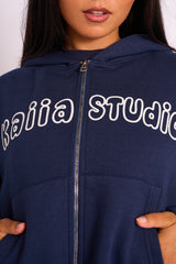 Kaiia Studio Bubble Logo Zip Through Hoodie Navy