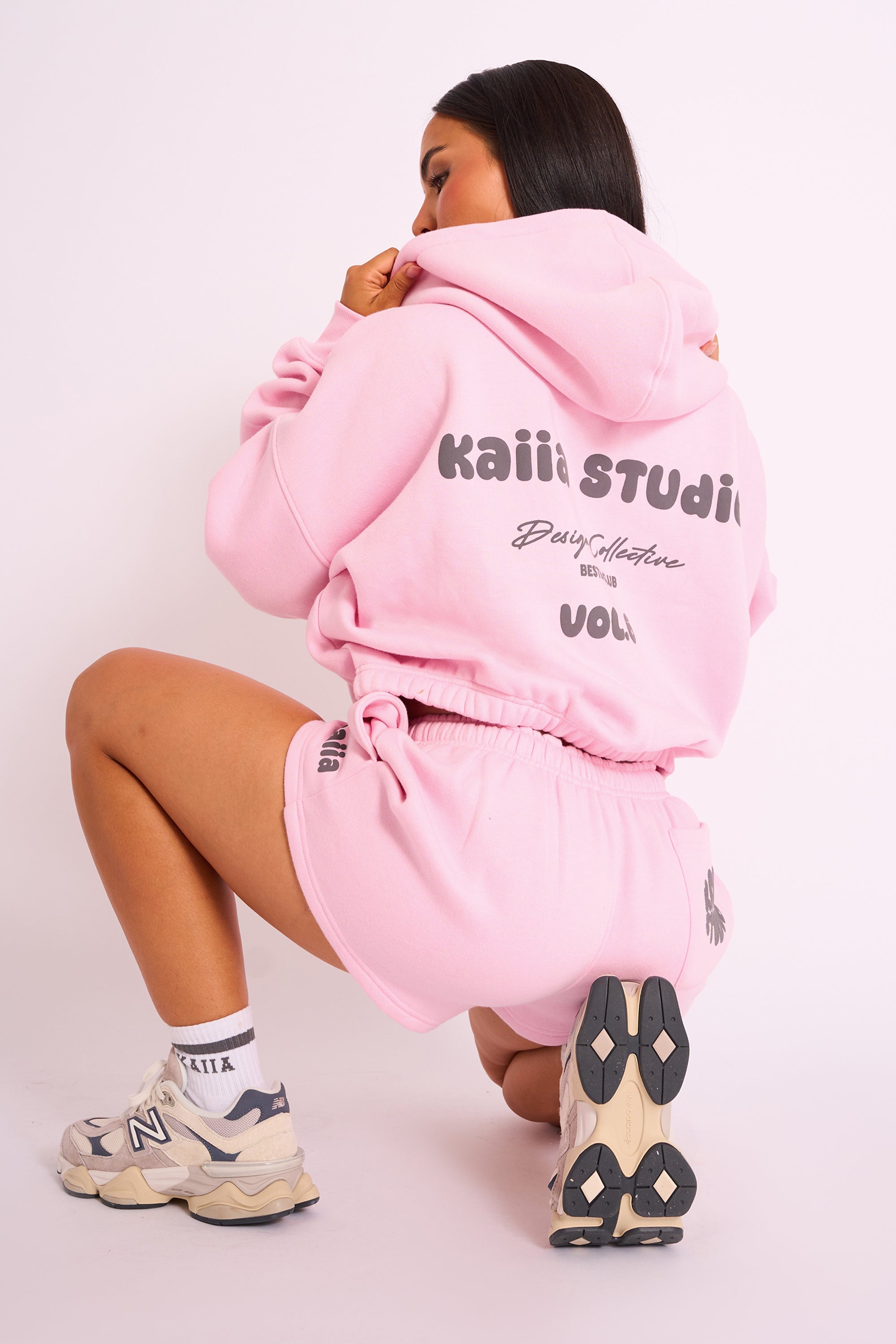 Kaiia Studio Bubble Logo Zip Through Crop Hoodie Pink