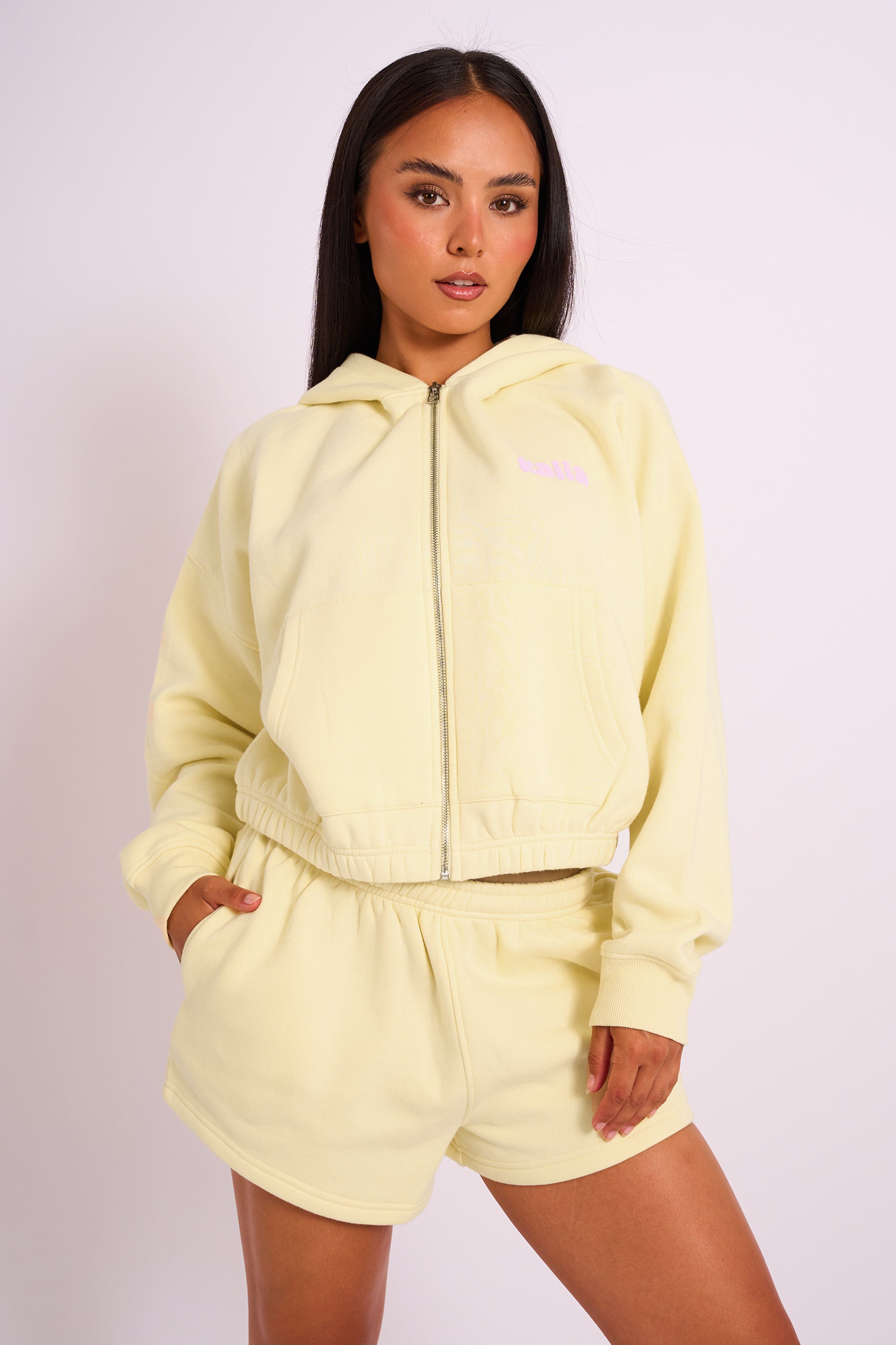 Kaiia Studio Bubble Logo Zip Through Hoodie Yellow