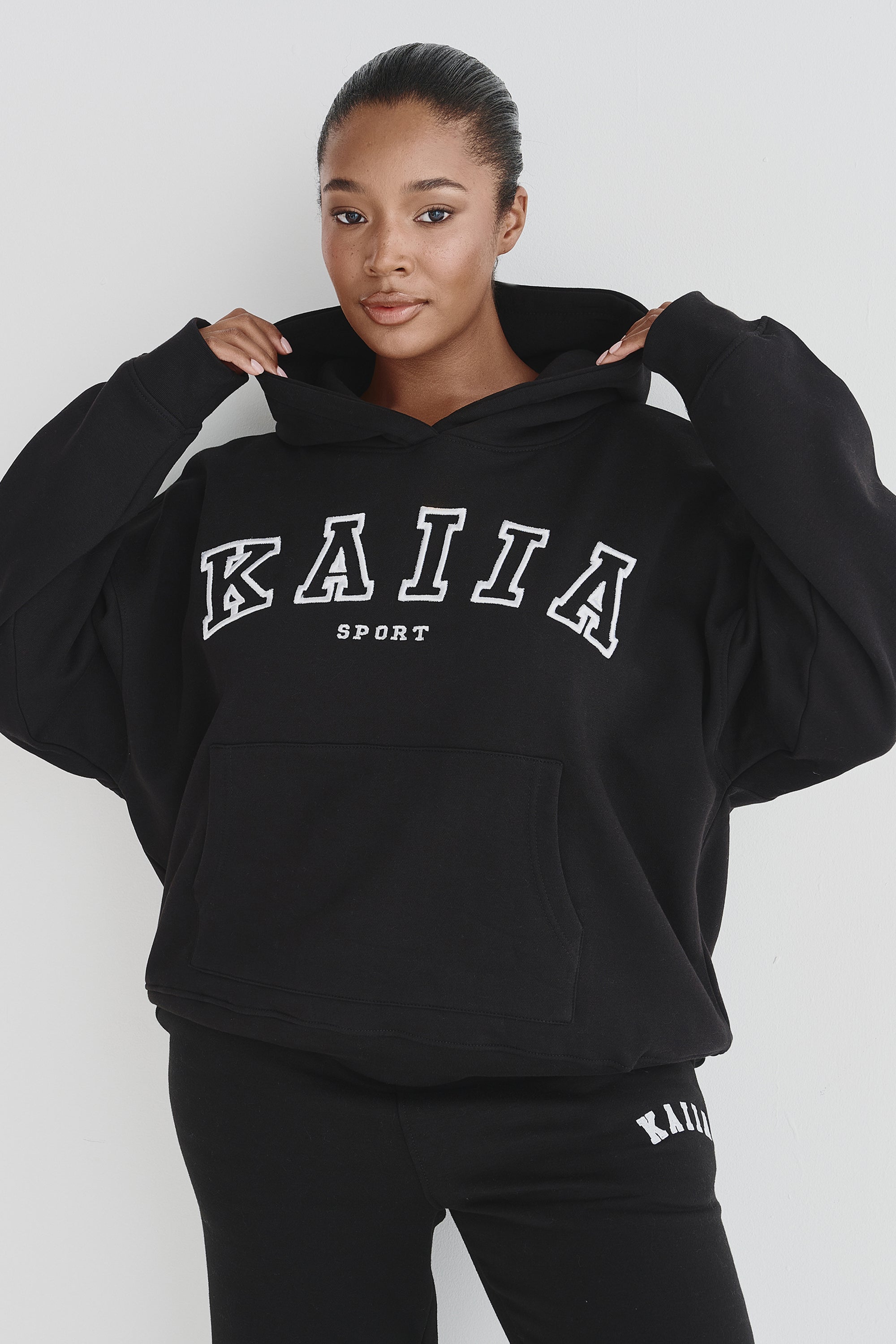 Kaiia Sport Logo Oversized Hoodie Black