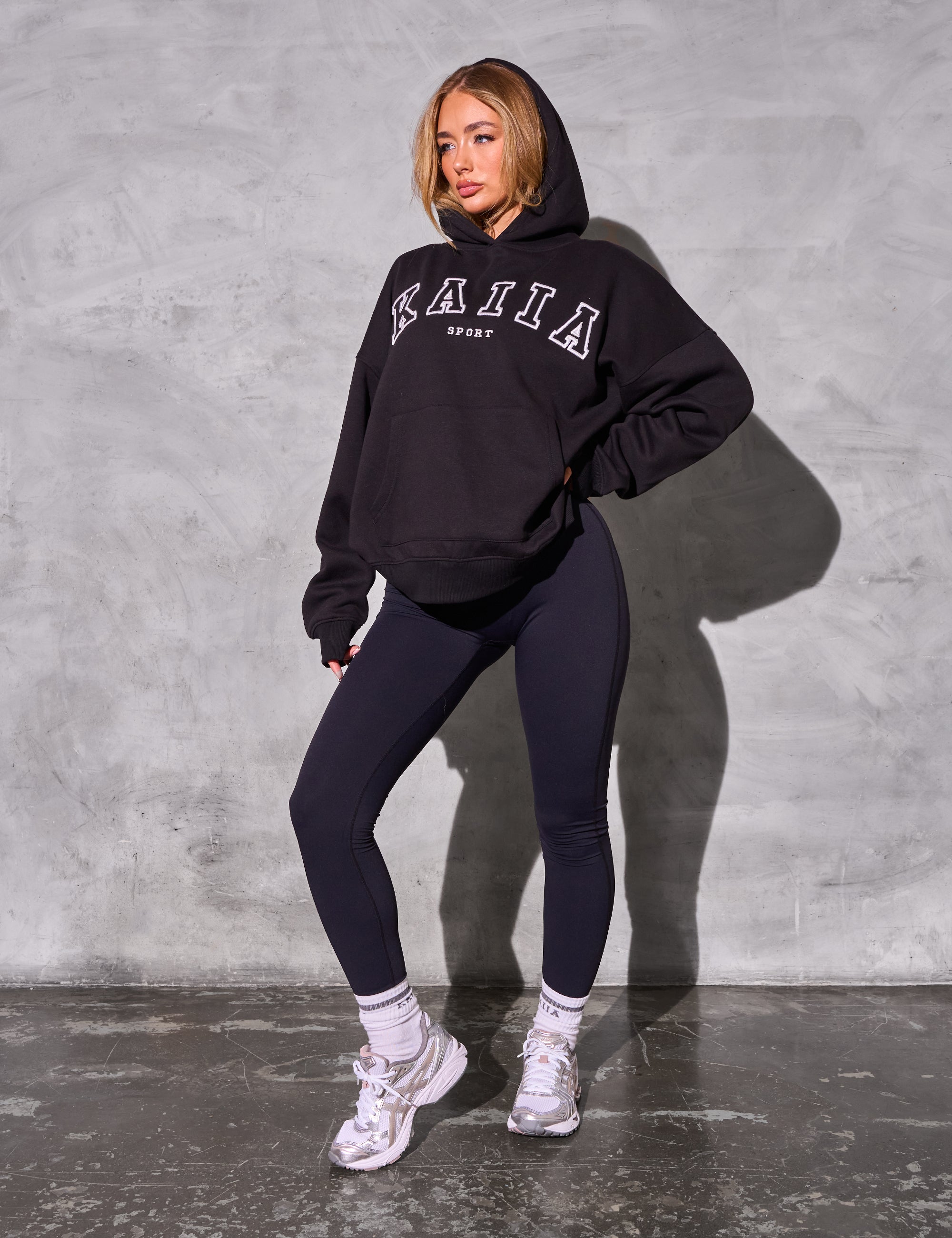 Kaiia Sport Logo Oversized Hoodie Black