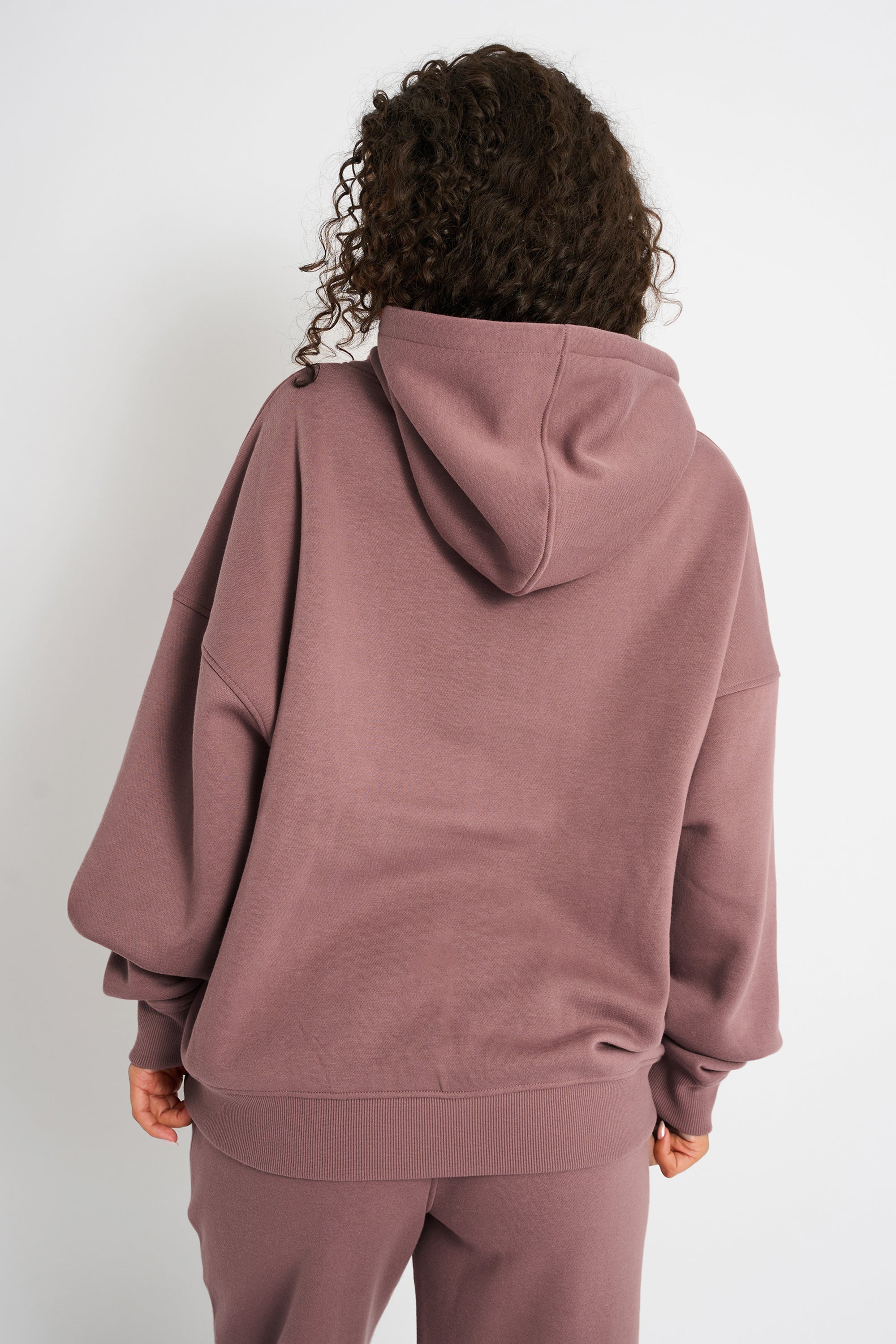 Kaiia Borg Slogan Oversized Hoodie Rose