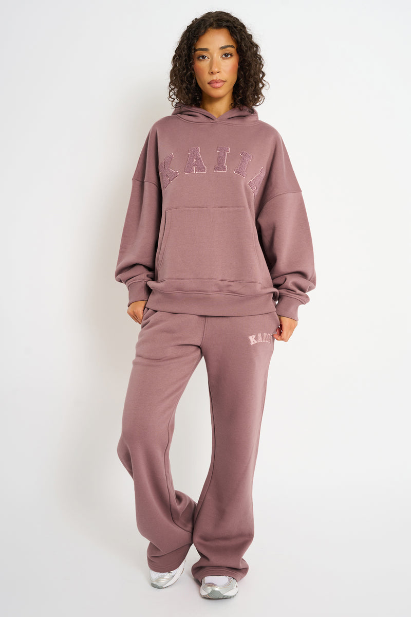 Kaiia Borg Slogan Oversized Hoodie Rose