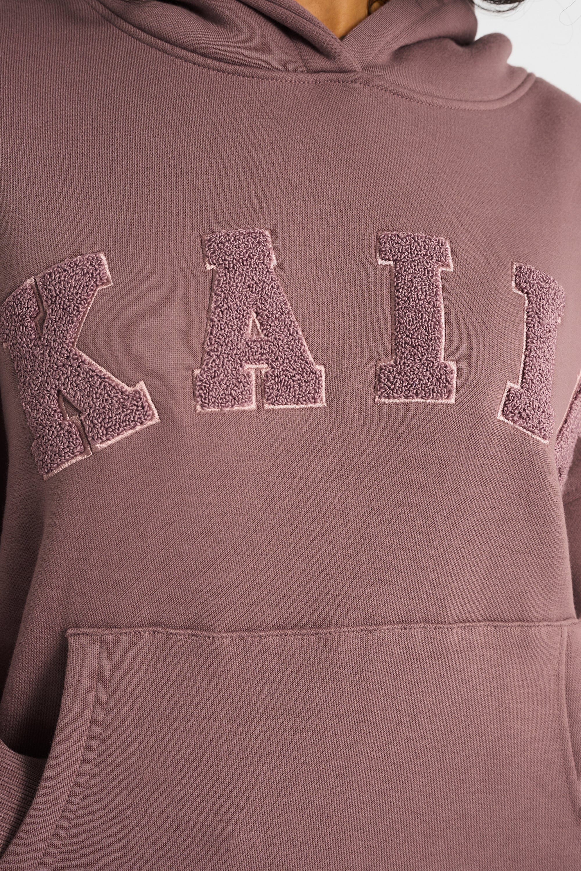 Kaiia Borg Slogan Oversized Hoodie Rose