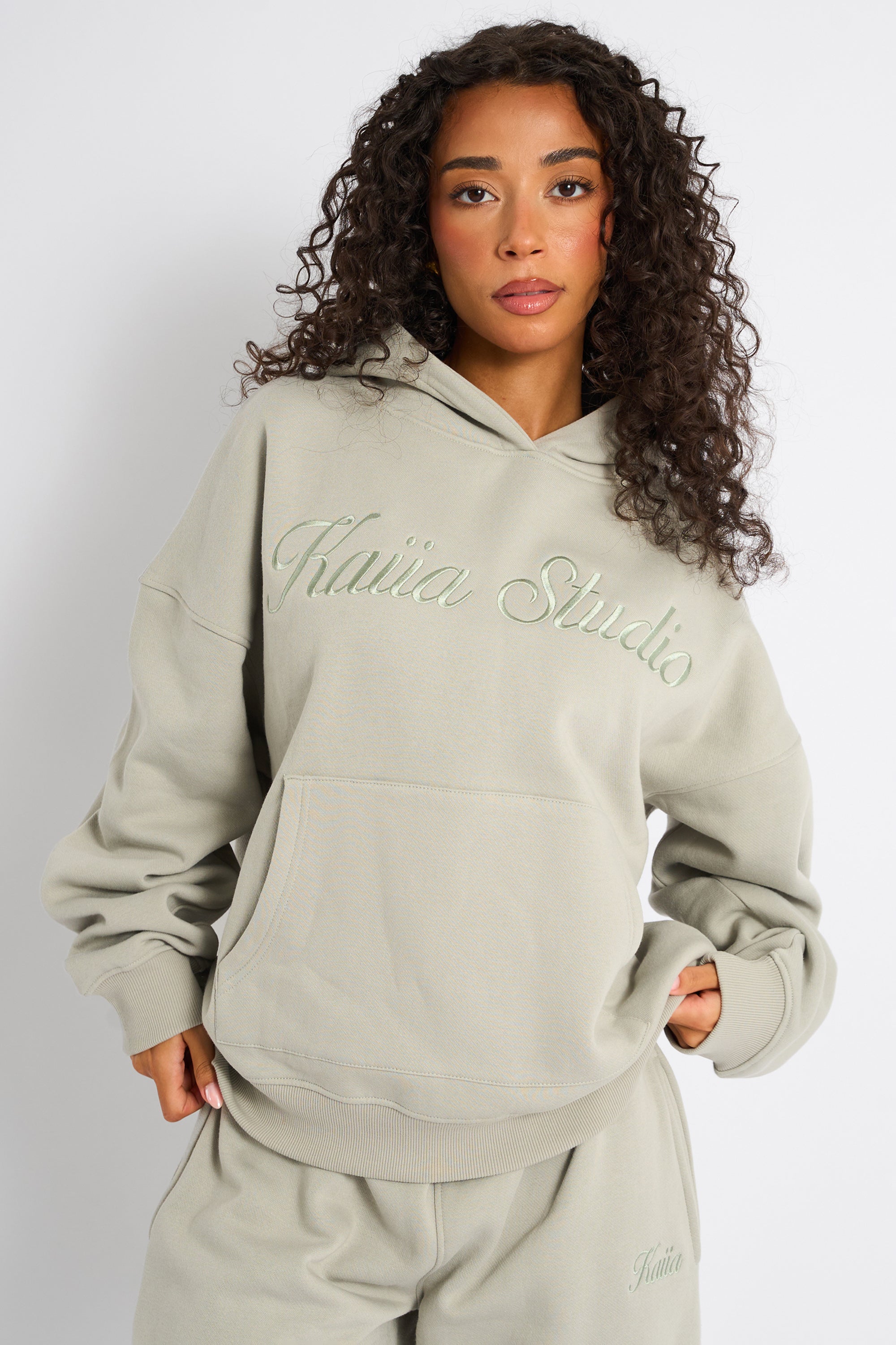 Kaiia Studio Script Logo Oversized Hoodie Matcha