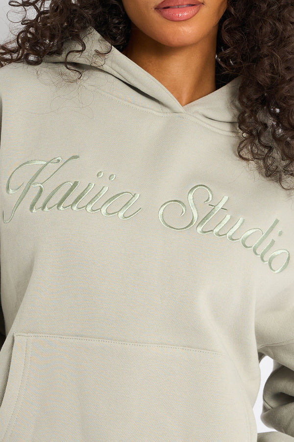 Kaiia Studio Script Logo Oversized Hoodie Matcha