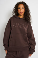 Kaiia Slogan Oversized Hoodie Mocha