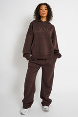 Kaiia Slogan Oversized Hoodie Mocha