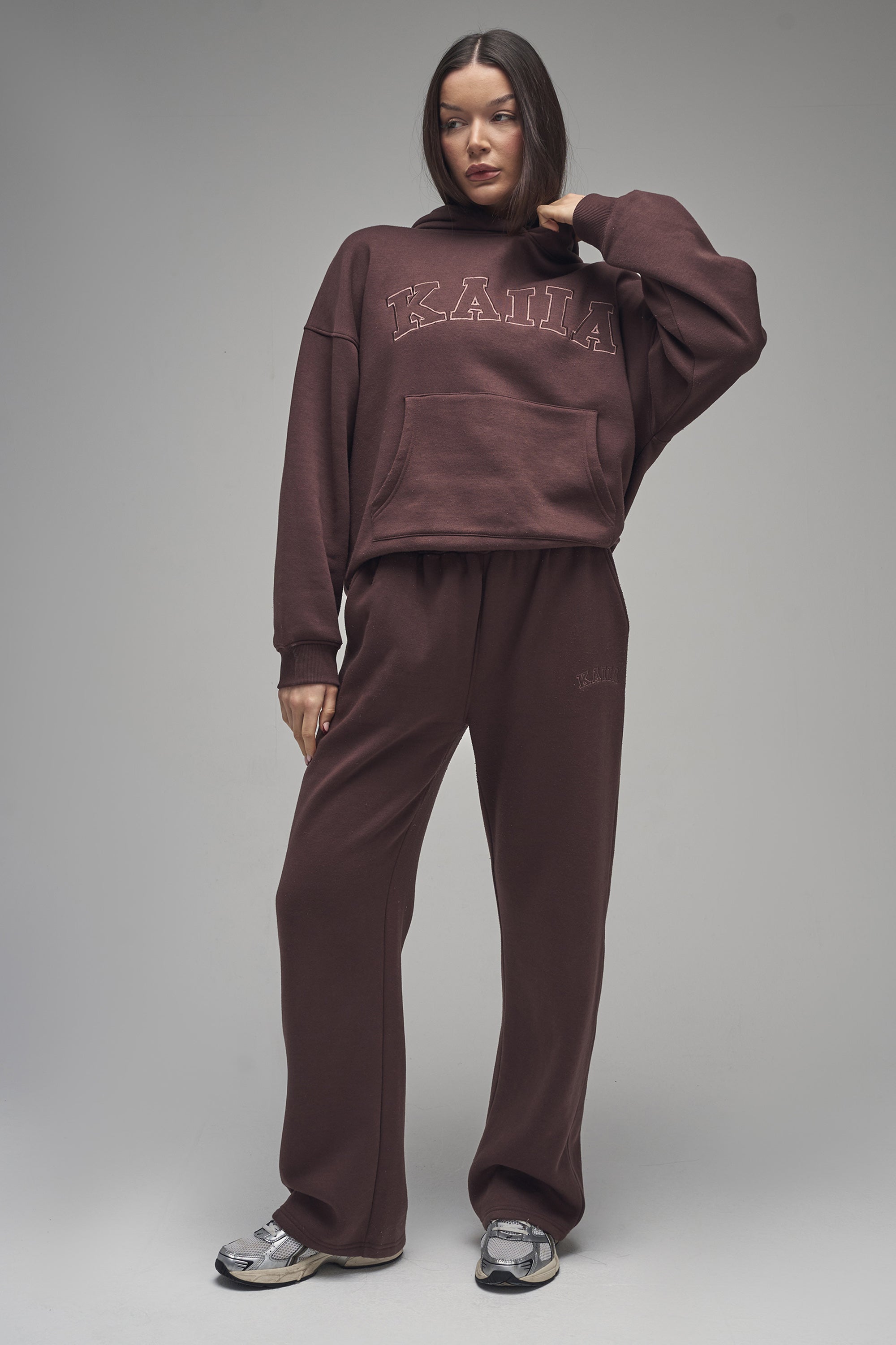 Kaiia Slogan Oversized Hoodie Mocha