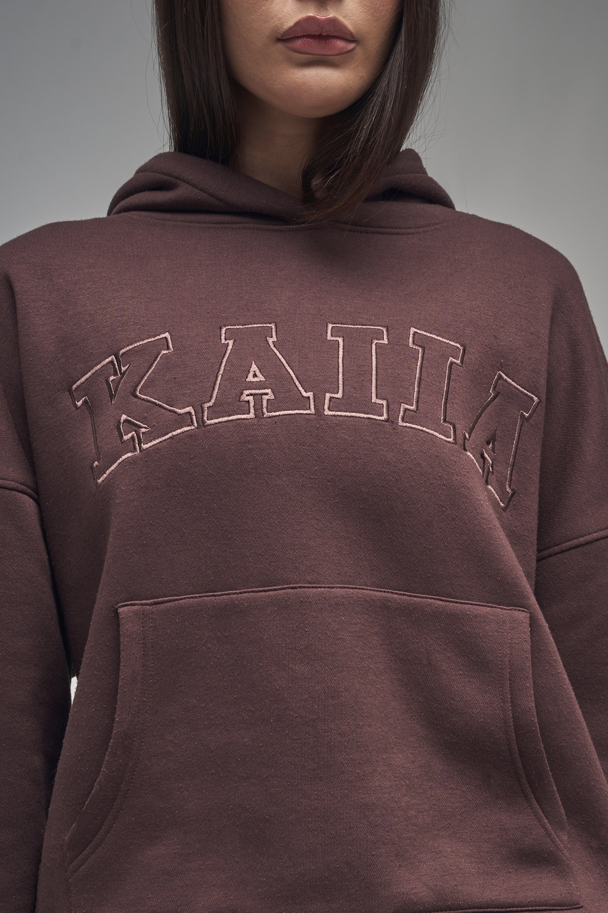 Kaiia Slogan Oversized Hoodie Mocha