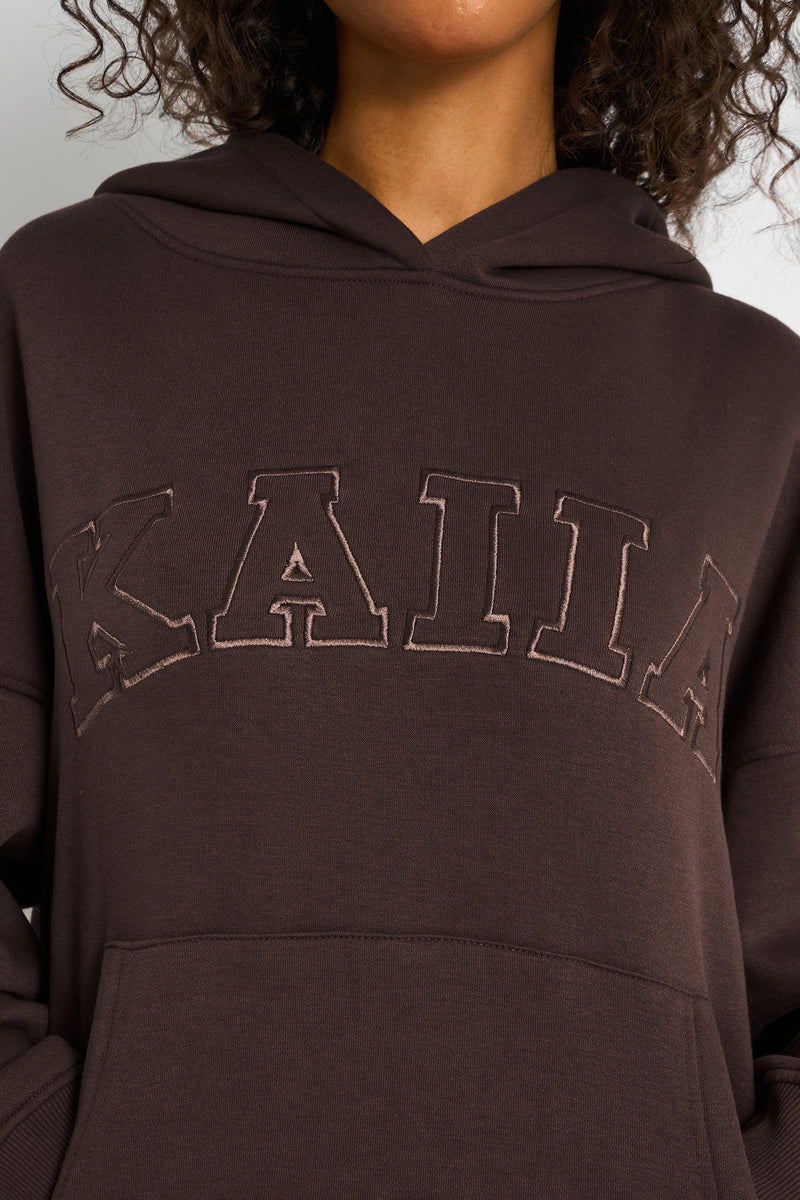 Kaiia Slogan Oversized Hoodie Mocha