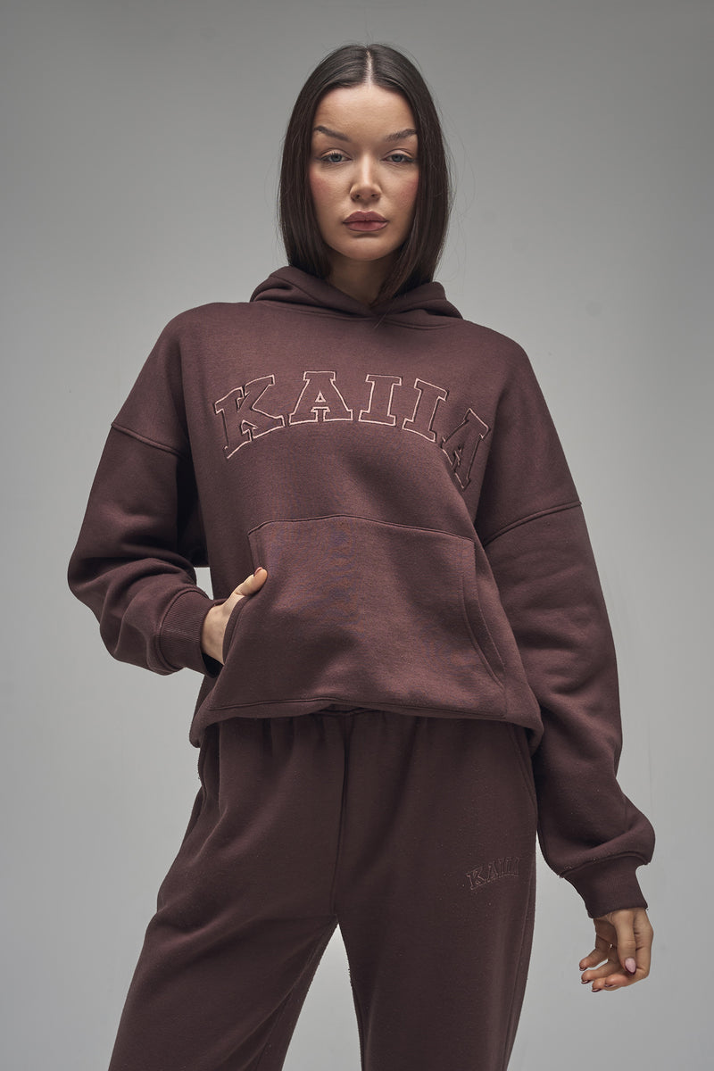 Kaiia Slogan Oversized Hoodie Mocha