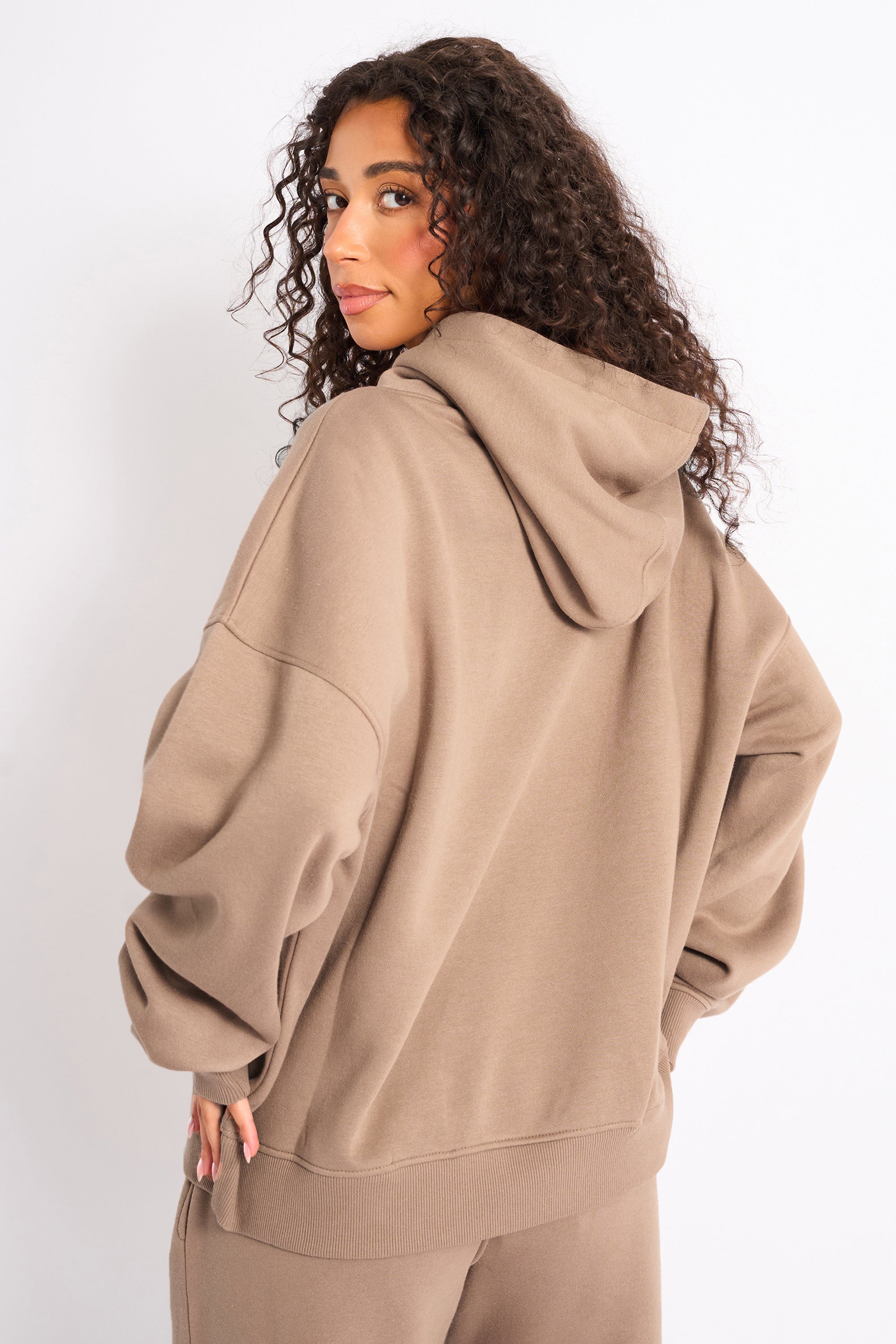 Kaiia Slogan Oversized Hoodie Latte