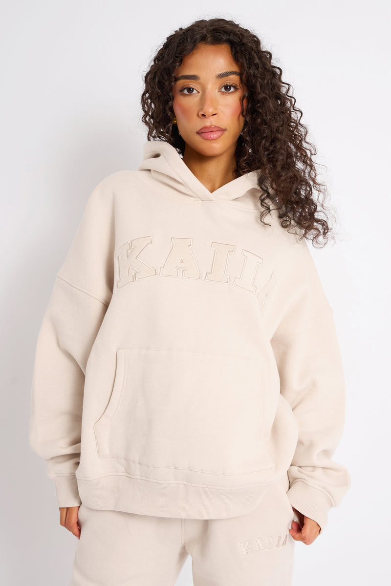 Kaiia Slogan Oversized Hoodie Cream