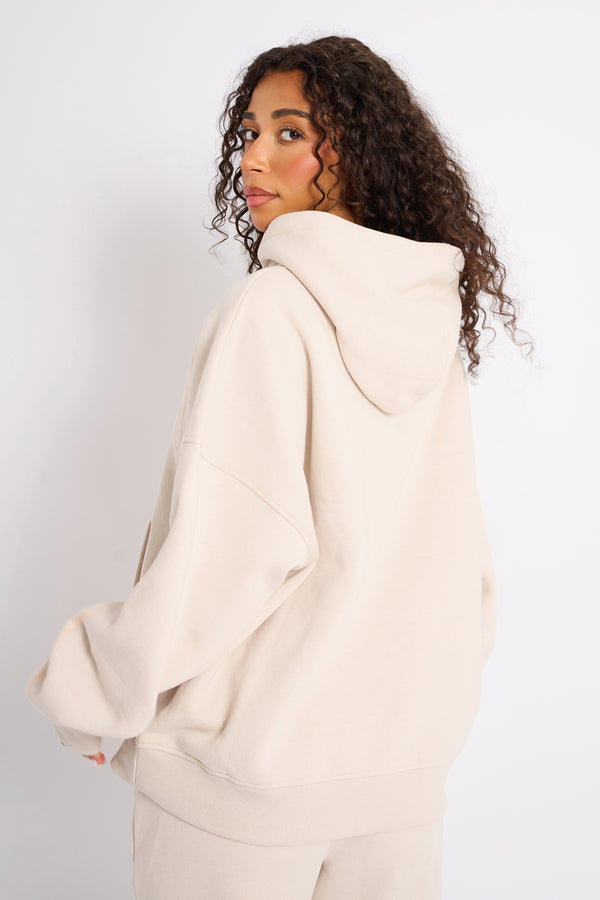 Kaiia Slogan Oversized Hoodie Cream