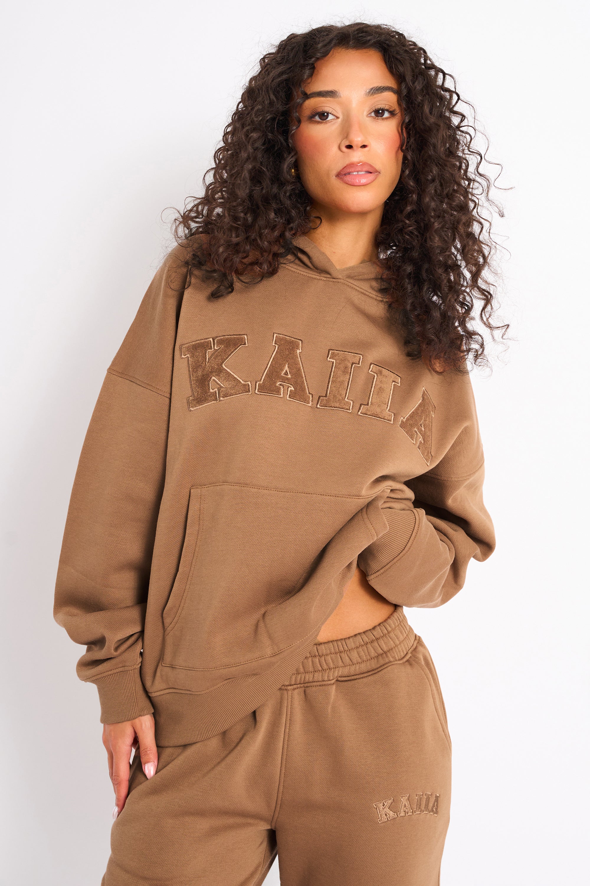 Kaiia Slogan Oversized Hoodie Gingerbread